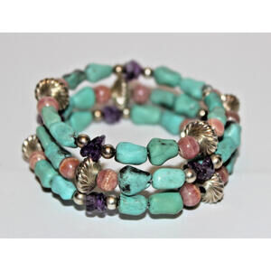 Vintage Sterling Silver Multi Strand Turquoise Bead Bracelet 28g